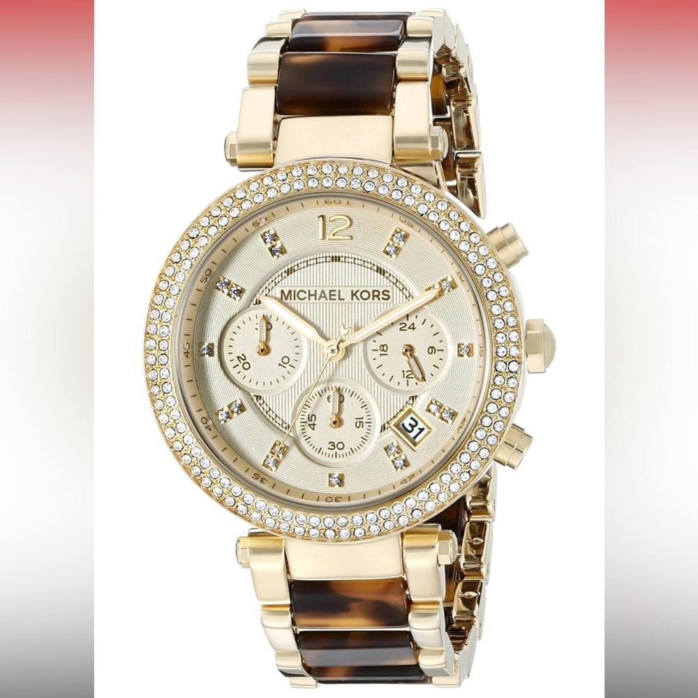 Michael Kors Parker Chronograph Gold Dial Ladies Watch